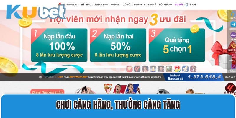 Chơi càng hăng, thưởng càng tăng