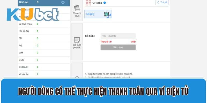 Người dùng có thể thực hiện thanh toán qua ví điện tử